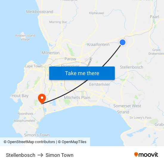 Stellenbosch to Simon Town map