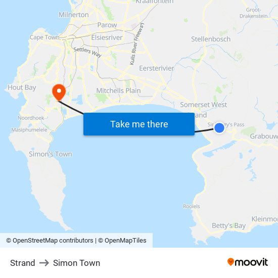 Strand to Simon Town map