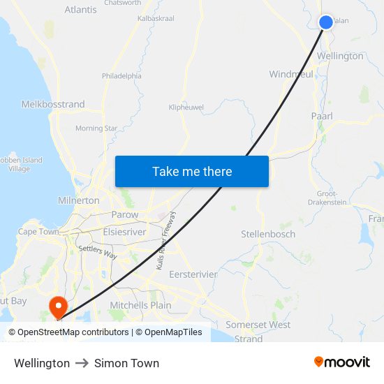 Wellington to Simon Town map