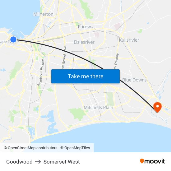 Goodwood to Somerset West map