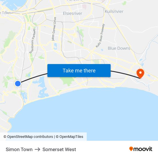 Simon Town to Somerset West map