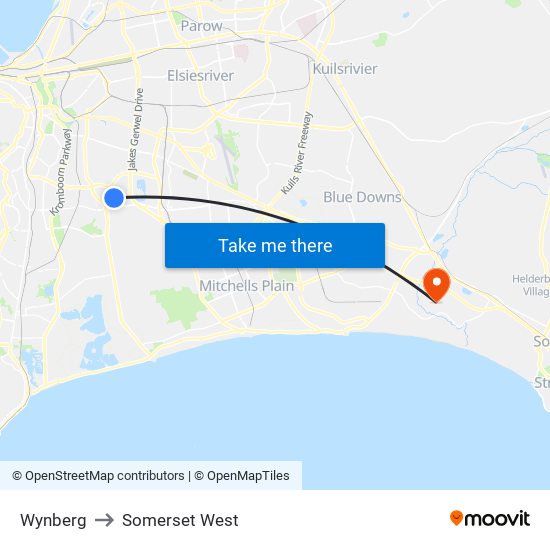 Wynberg to Somerset West map