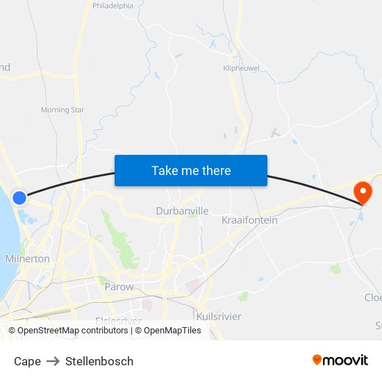Cape to Stellenbosch map