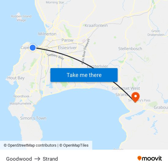 Goodwood to Strand map