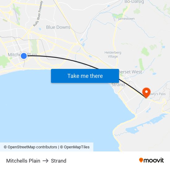 Mitchells Plain to Strand map