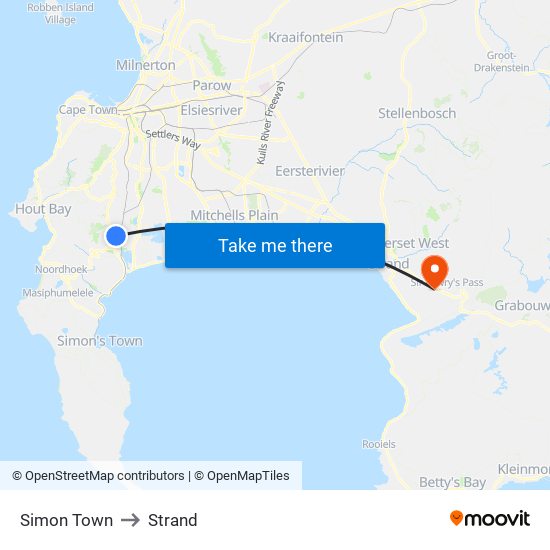 Simon Town to Strand map