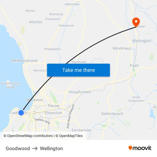 Goodwood to Wellington map