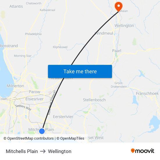 Mitchells Plain to Wellington map