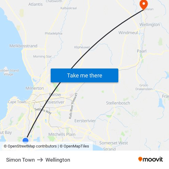 Simon Town to Wellington map