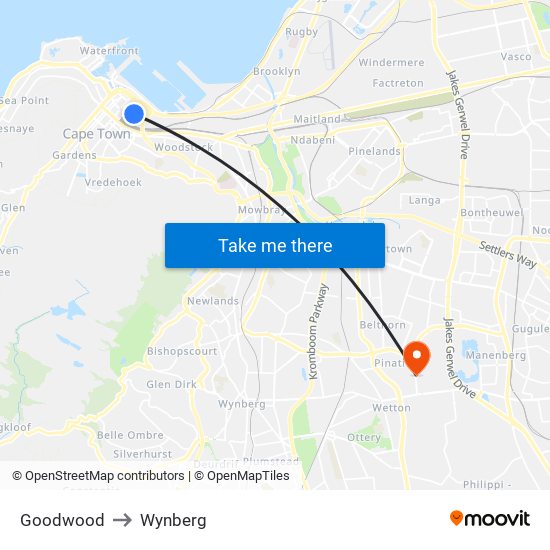 Goodwood to Wynberg map
