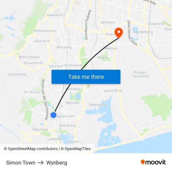 Simon Town to Wynberg map