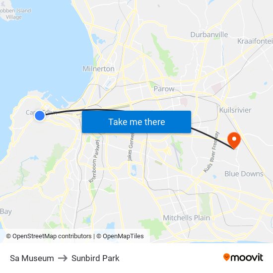 Sa Museum to Sunbird Park map