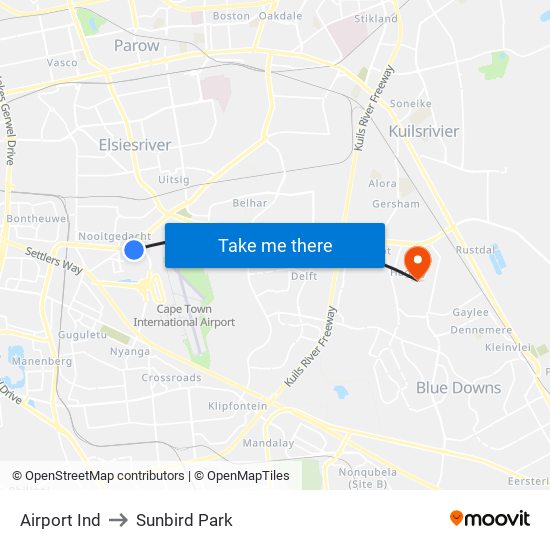 Airport Ind to Sunbird Park map