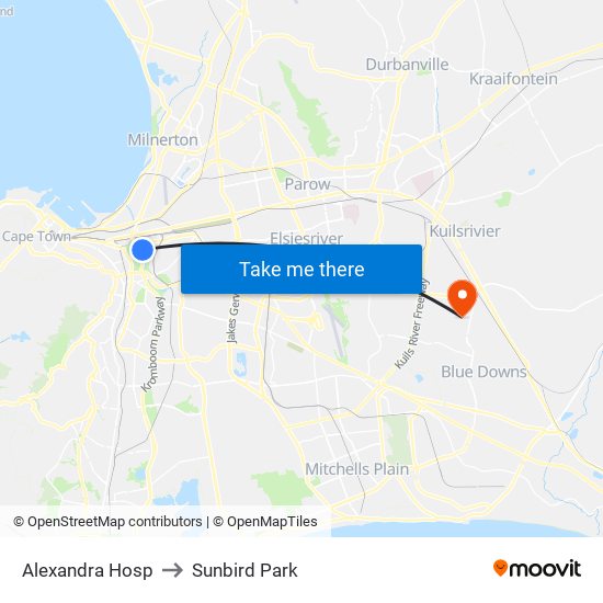 Alexandra Hosp to Sunbird Park map