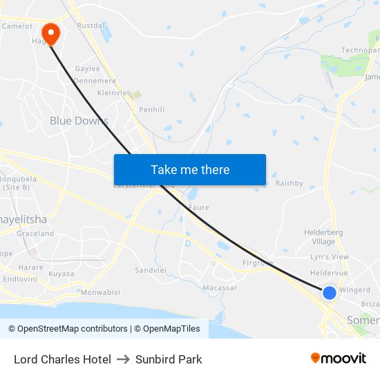 Lord Charles Hotel to Sunbird Park map