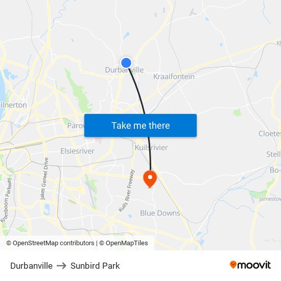 Durbanville to Sunbird Park map