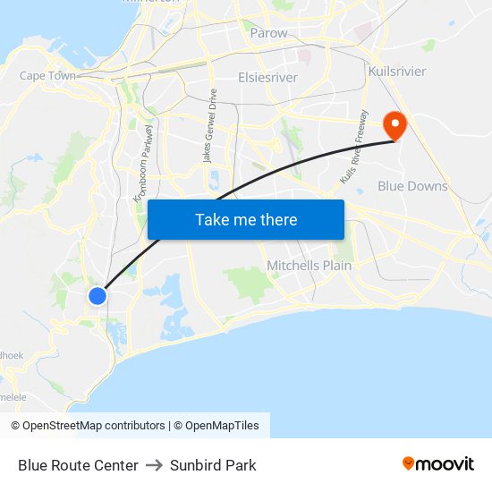 Blue Route Center to Sunbird Park map