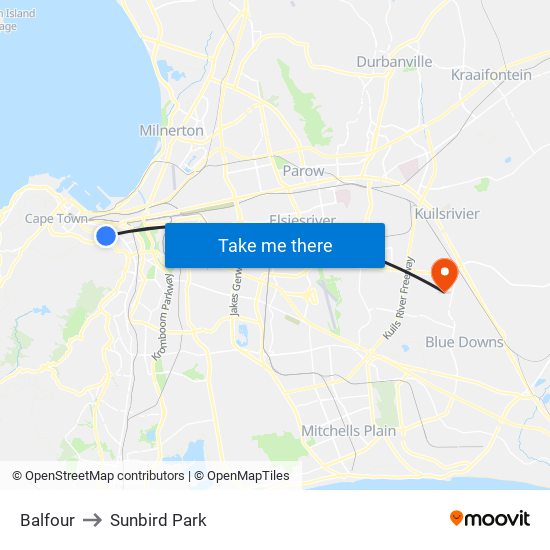 Balfour to Sunbird Park map