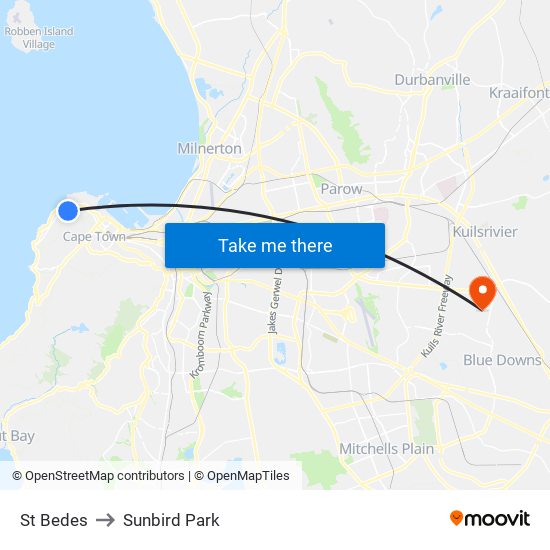 St Bedes to Sunbird Park map