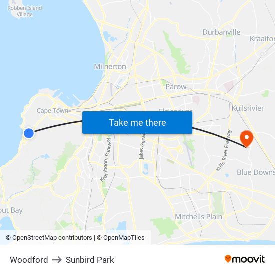 Woodford to Sunbird Park map