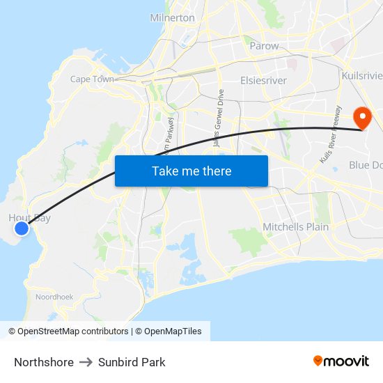 Northshore to Sunbird Park map