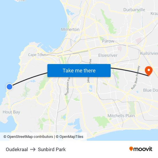 Oudekraal to Sunbird Park map