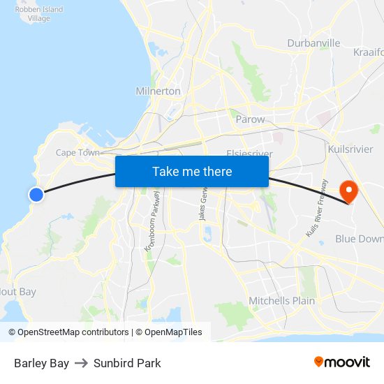 Barley Bay to Sunbird Park map