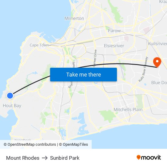Mount Rhodes to Sunbird Park map