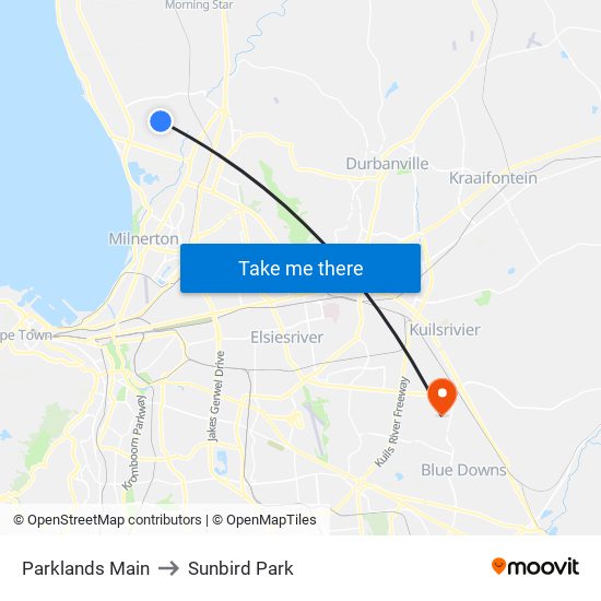 Parklands Main to Sunbird Park map