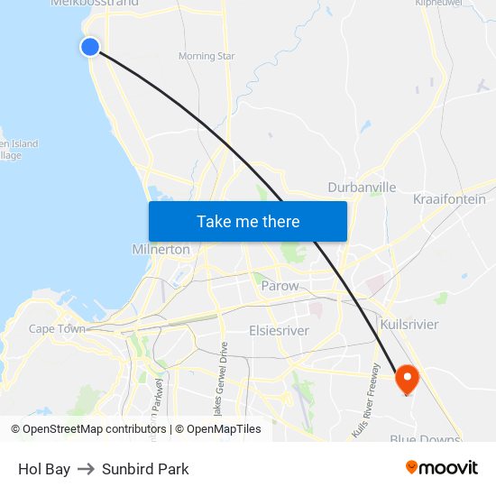 Hol Bay to Sunbird Park map