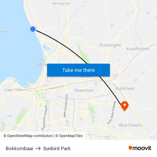 Bokkombaai to Sunbird Park map