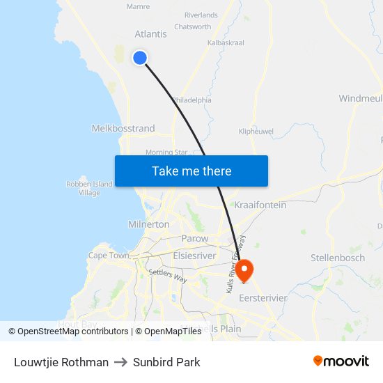 Louwtjie Rothman to Sunbird Park map