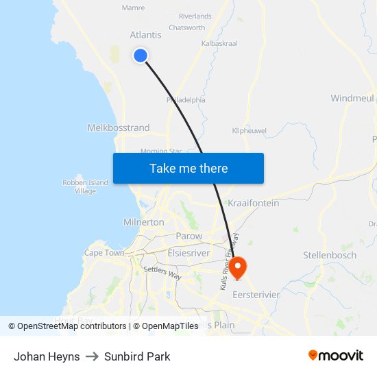 Johan Heyns to Sunbird Park map