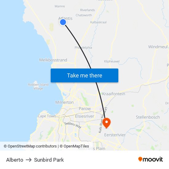 Alberto to Sunbird Park map