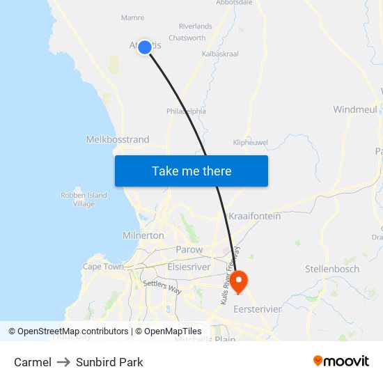 Carmel to Sunbird Park map