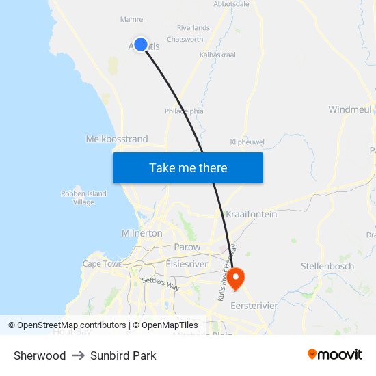 Sherwood to Sunbird Park map