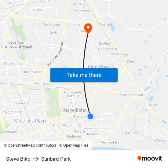Steve Biko to Sunbird Park map