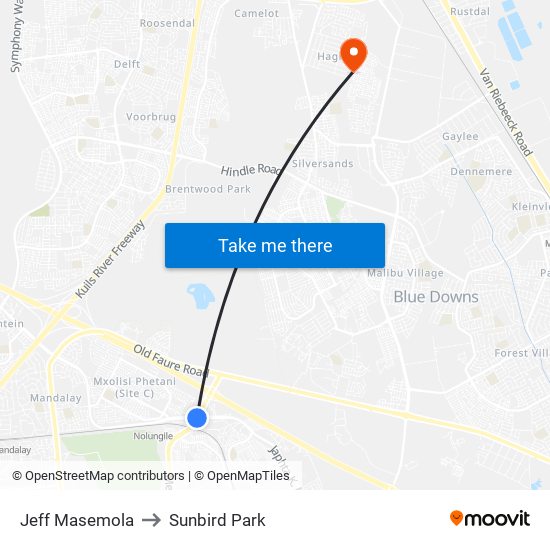 Jeff Masemola to Sunbird Park map