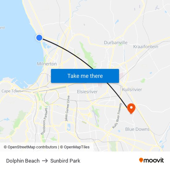Dolphin Beach to Sunbird Park map