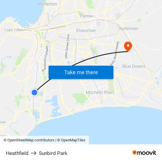 Heathfield to Sunbird Park map