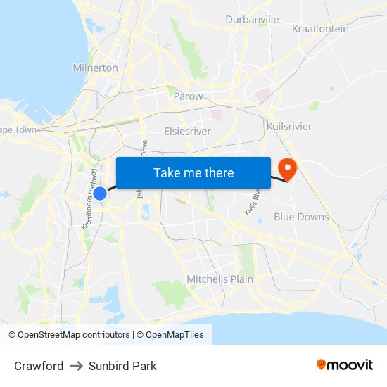 Crawford to Sunbird Park map