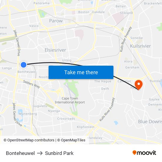 Bonteheuwel to Sunbird Park map