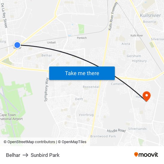 Belhar to Sunbird Park map