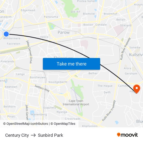 Century City to Sunbird Park map