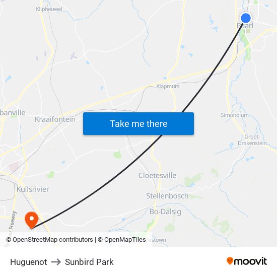 Huguenot to Sunbird Park map