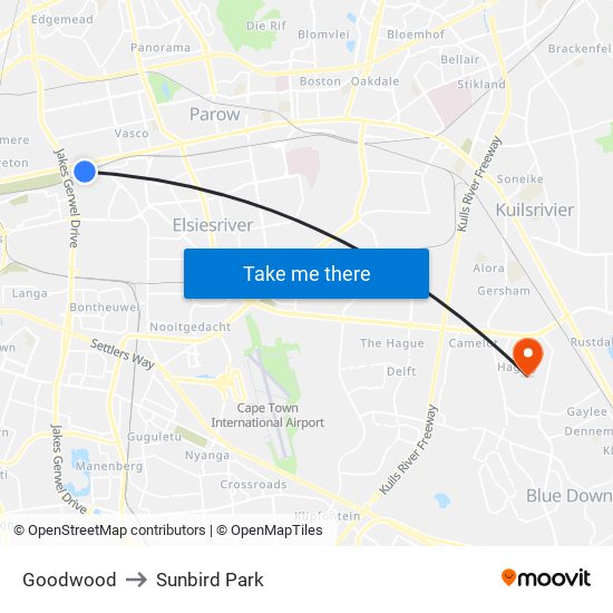 Goodwood to Sunbird Park map