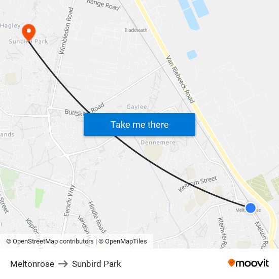 Meltonrose to Sunbird Park map