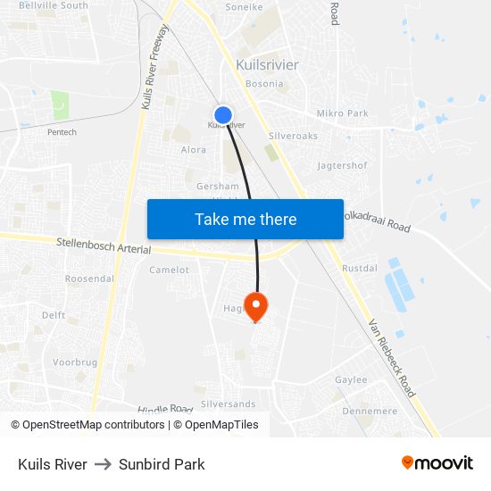 Kuils River to Sunbird Park map