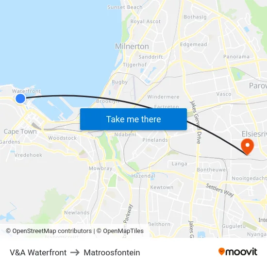 V&A Waterfront to Matroosfontein map