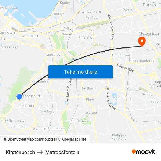 Kirstenbosch to Matroosfontein map